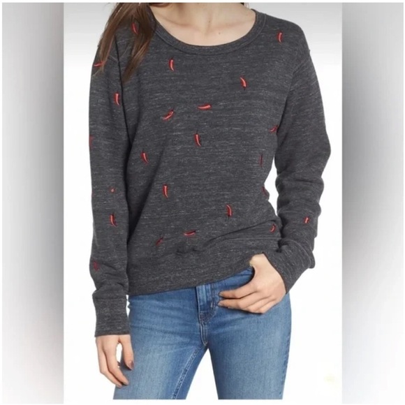 Anthro Scotch and Soda Spicy Sunday Red Chili Peppers Sweatshirt Dark Gray Sz S - Picture 1 of 13